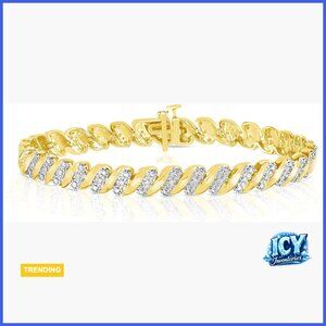 Yellow Gold Plated Sterling Silver Diamond Tennis Bracelet